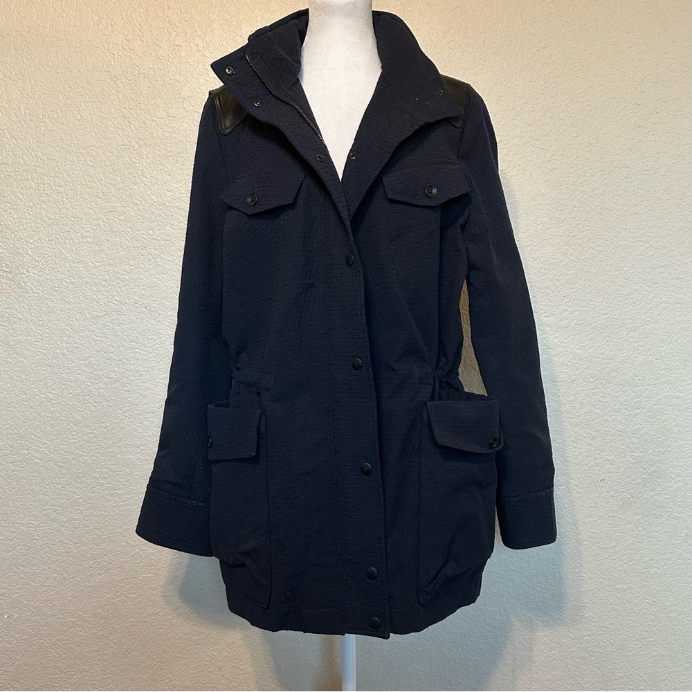 Rag & Bone Leather Trimmed Navy Utility Jacket - Picture 2 of 11